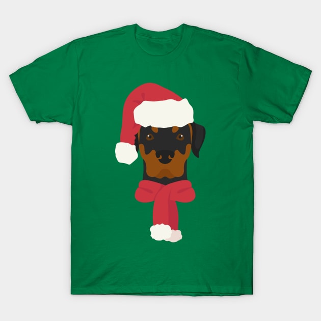 Christmas Rottweiler Dog Face T-Shirt by JunkyDotCom